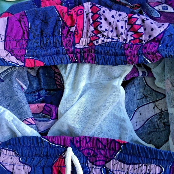 Shirt & Shorts SET Vintage 90s Cats Print Purple Pink Primitive Art Swim Beach M - Picture 4 of 11